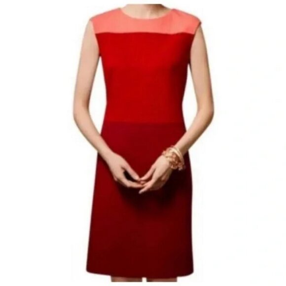 TALBOTS Color Block Sleeveless Knit Sheath Dress Red Coral Maroon - Picture 1 of 15